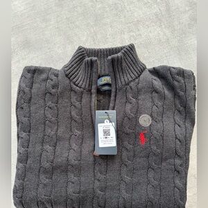 Polo by Ralph Lauren Dark Gray Cable Knit Zip-Up Sweater
